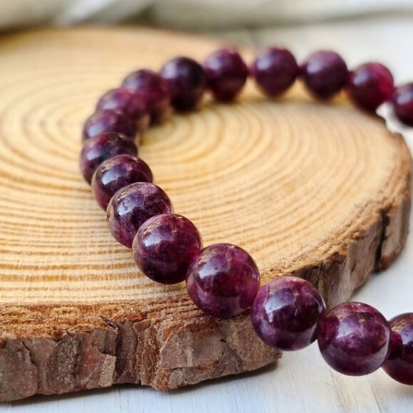 Garnet ✦ Stone Bead Bracelet ✦ Deep Red Elastic Stretch Crystal Jewelry OS NWT - Picture 1 of 11
